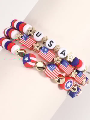 Independence Day Creative Colorful Handmade American Flag Red White And Blue Beaded Bracelet Multi-Layer Set