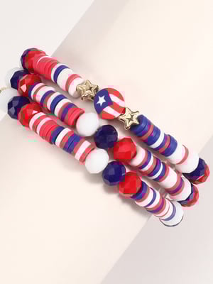 Independence Day Creative Colorful Handmade American Flag Red White And Blue Beaded Bracelet Multi-Layer Set