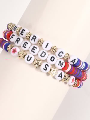 Independence Day Creative Colorful Handmade American Flag Red White And Blue Beaded Bracelet Multi-Layer Set