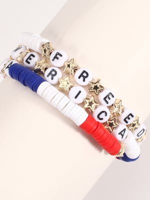 Independence Day Creative Colorful Handmade American Flag Red White And Blue Beaded Bracelet Multi-Layer Set