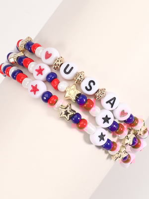 Independence Day Creative Colorful Handmade American Flag Red White And Blue Beaded Bracelet Multi-Layer Set