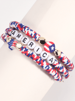 Independence Day Creative Colorful Handmade American Flag Red White And Blue Beaded Bracelet Multi-Layer Set