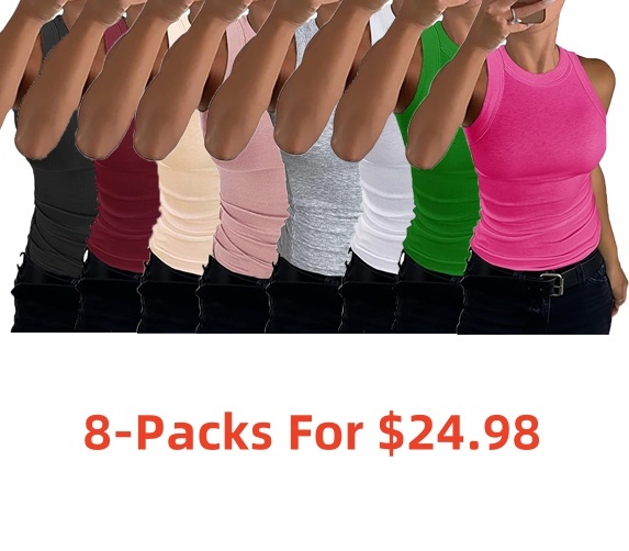 ⏰Today's Specials Only $9.99✨Women's Sleeveless Racerback High Neck Casual Basic Cotton Ribbed Fitted Tank Top