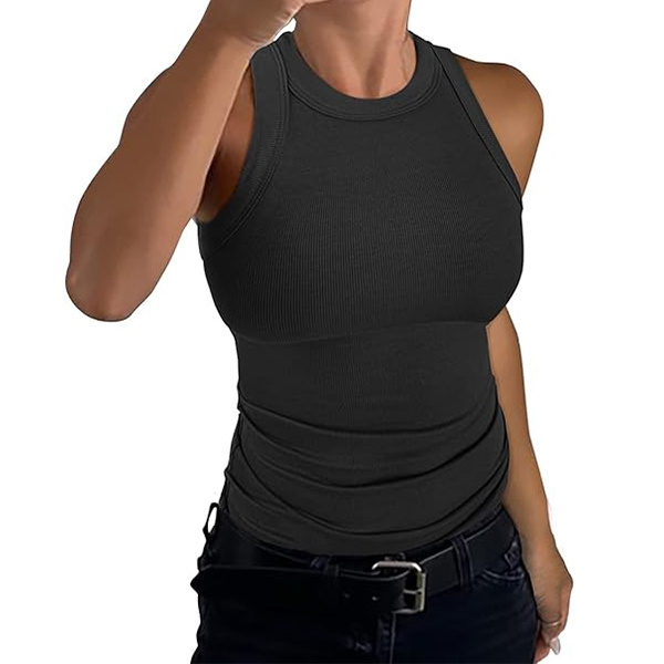⏰Today's Specials Only $9.99✨Women's Sleeveless Racerback High Neck Casual Basic Cotton Ribbed Fitted Tank Top