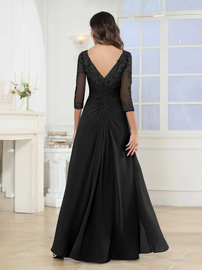 🎁Today's Special Offer🎁A-Line Scoop Ruched Lace Chiffon Long Mother of the Bride / Groom Dresses