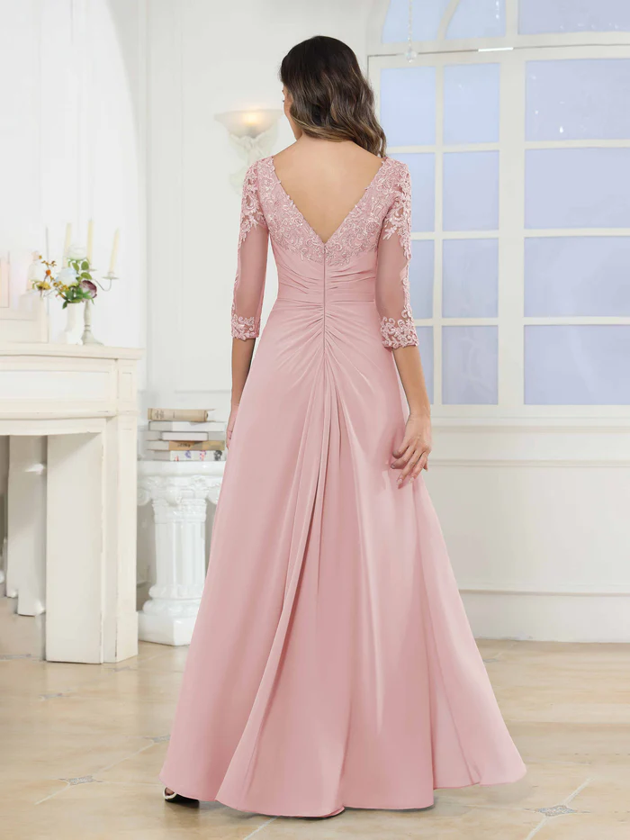 🎁Today's Special Offer🎁A-Line Scoop Ruched Lace Chiffon Long Mother of the Bride / Groom Dresses