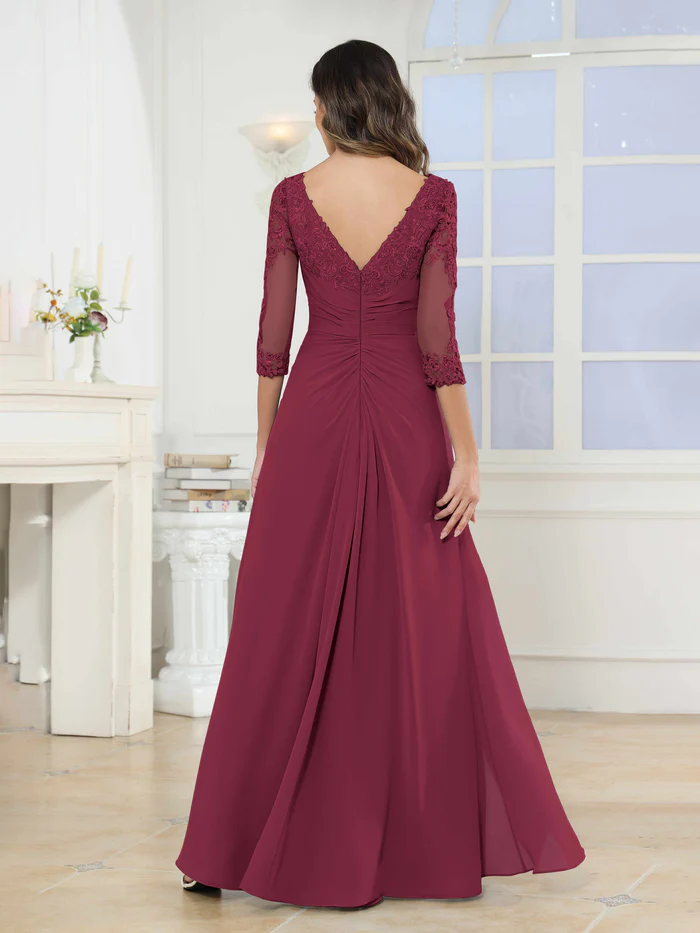 🎁Today's Special Offer🎁A-Line Scoop Ruched Lace Chiffon Long Mother of the Bride / Groom Dresses