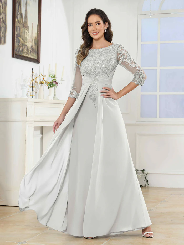 🎁Today's Special Offer🎁A-Line Scoop Ruched Lace Chiffon Long Mother of the Bride / Groom Dresses