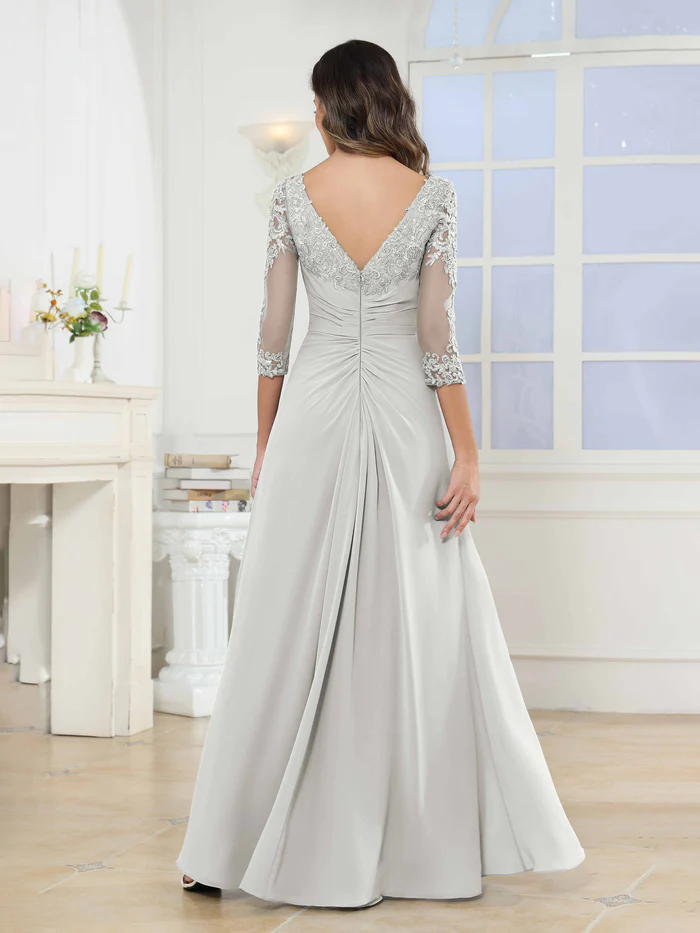 🎁Today's Special Offer🎁A-Line Scoop Ruched Lace Chiffon Long Mother of the Bride / Groom Dresses