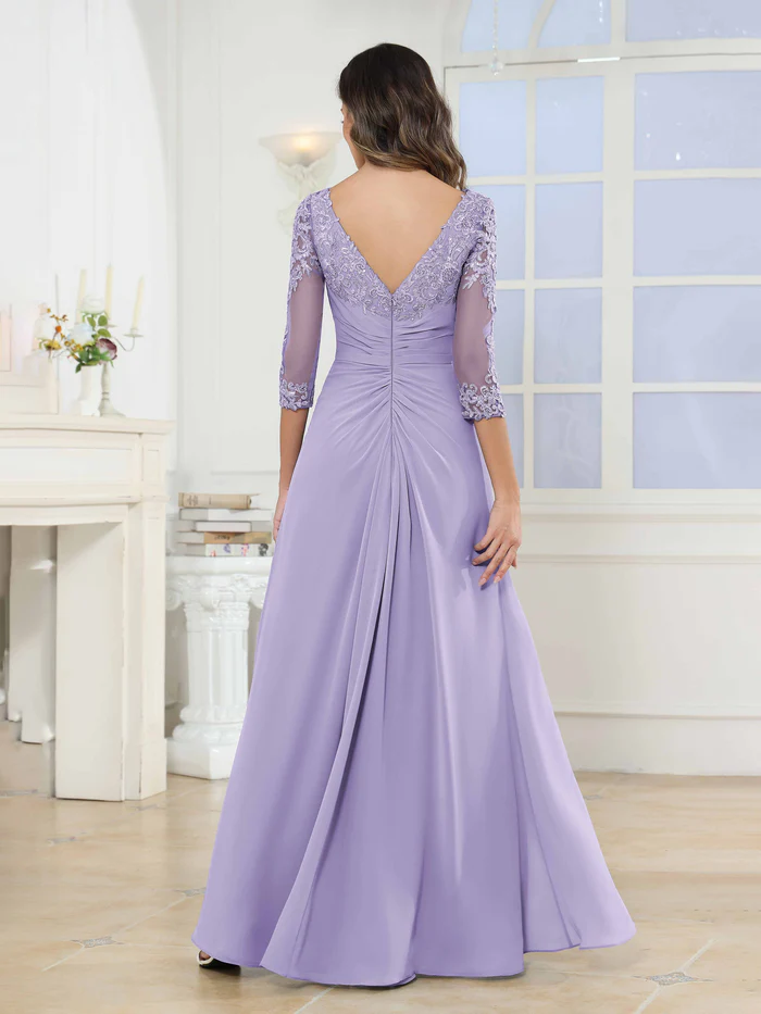 🎁Today's Special Offer🎁A-Line Scoop Ruched Lace Chiffon Long Mother of the Bride / Groom Dresses