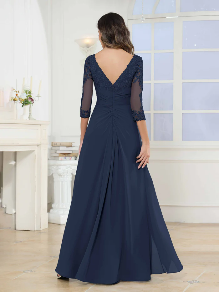 🎁Today's Special Offer🎁A-Line Scoop Ruched Lace Chiffon Long Mother of the Bride / Groom Dresses