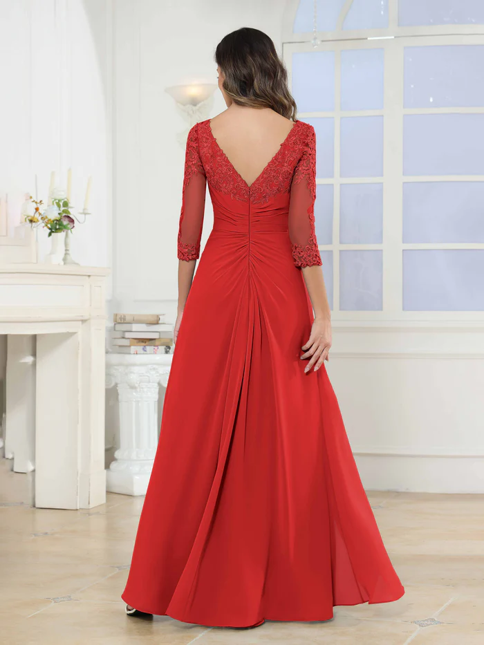 🎁Today's Special Offer🎁A-Line Scoop Ruched Lace Chiffon Long Mother of the Bride / Groom Dresses