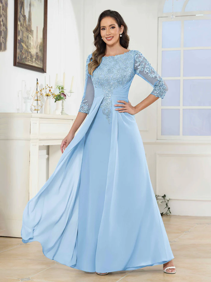 🎁Today's Special Offer🎁A-Line Scoop Ruched Lace Chiffon Long Mother of the Bride / Groom Dresses