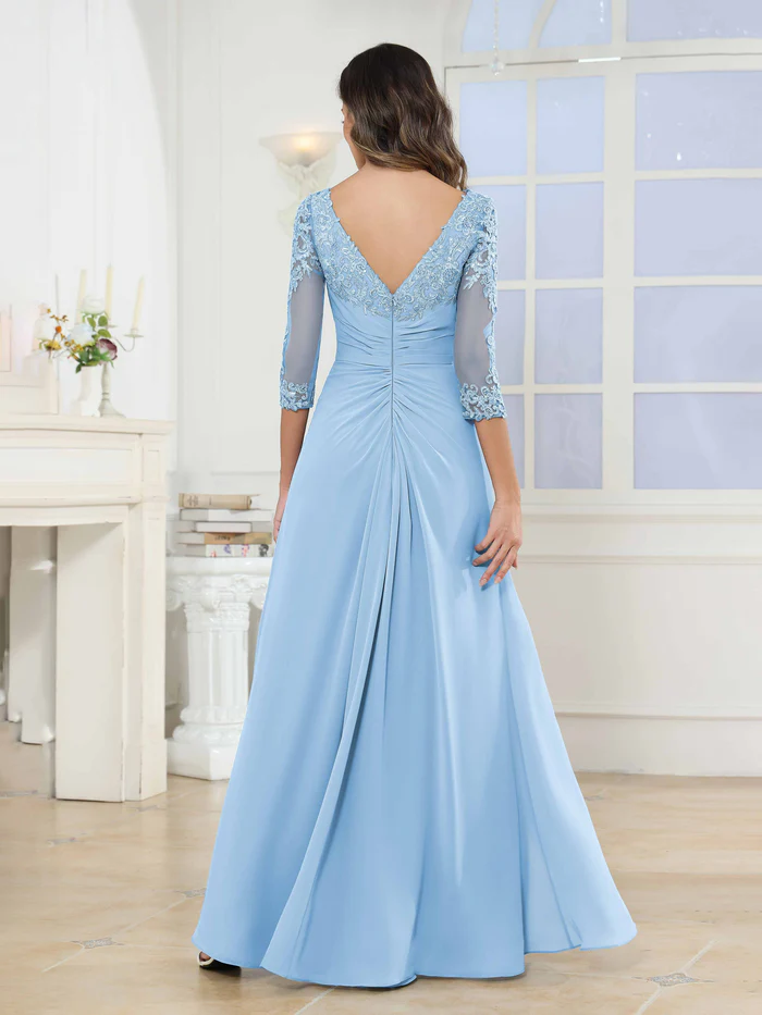 🎁Today's Special Offer🎁A-Line Scoop Ruched Lace Chiffon Long Mother of the Bride / Groom Dresses