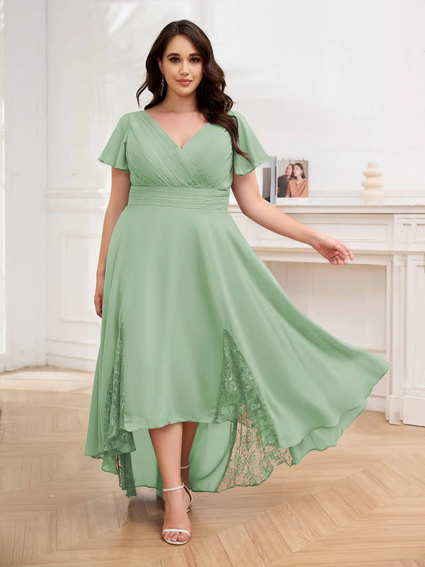 🎁Today's Special Offer🎁Elegant V-Neck Short-Sleeved Lace Chiffon Plus Size Dress