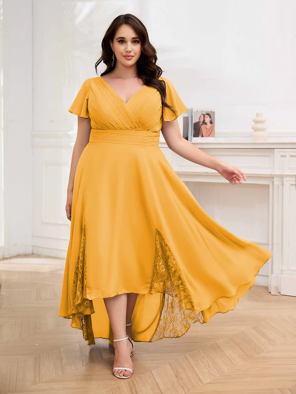 🎁Today's Special Offer🎁Elegant V-Neck Short-Sleeved Lace Chiffon Plus Size Dress