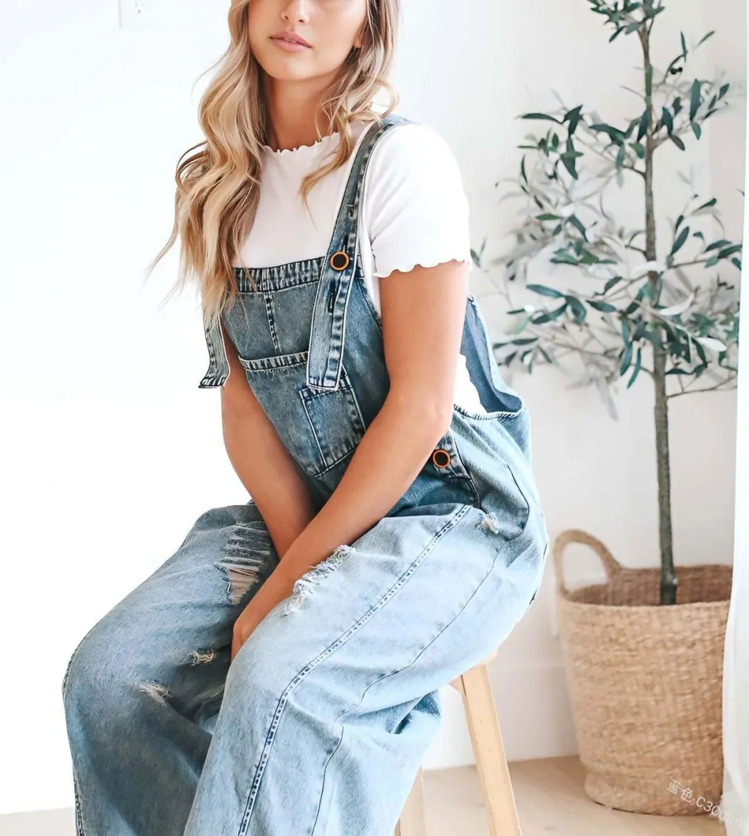 ⏰Today's Special - $12.99💥Loose Fit Adjustable Strap Distressed Denim Bib Overalls