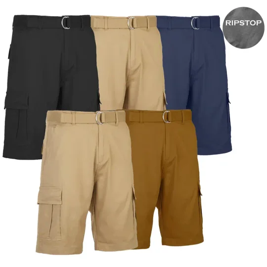 🚨Deal Of The Day🔥Men's 5-Pack Belted Cotton Flex Stretch Cargo Shorts