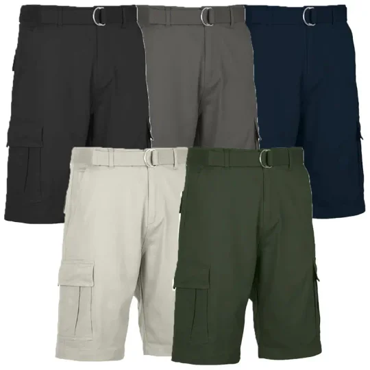 🚨Deal Of The Day🔥Men's 5-Pack Belted Cotton Flex Stretch Cargo Shorts