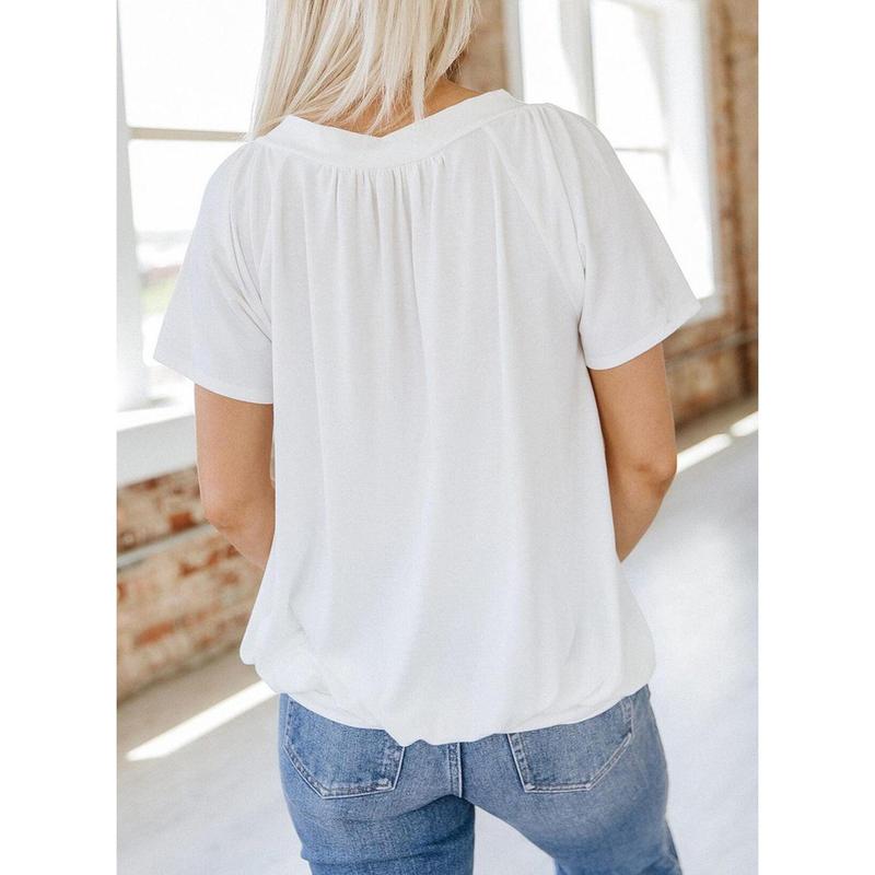 Women's Casual V-Neck Ruffled Short Sleeves