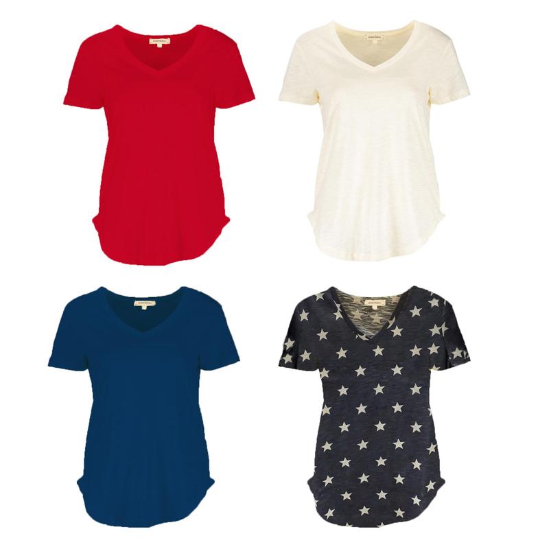 4-Piece Set V-Neck Cotton Curve Hem T-Shirt