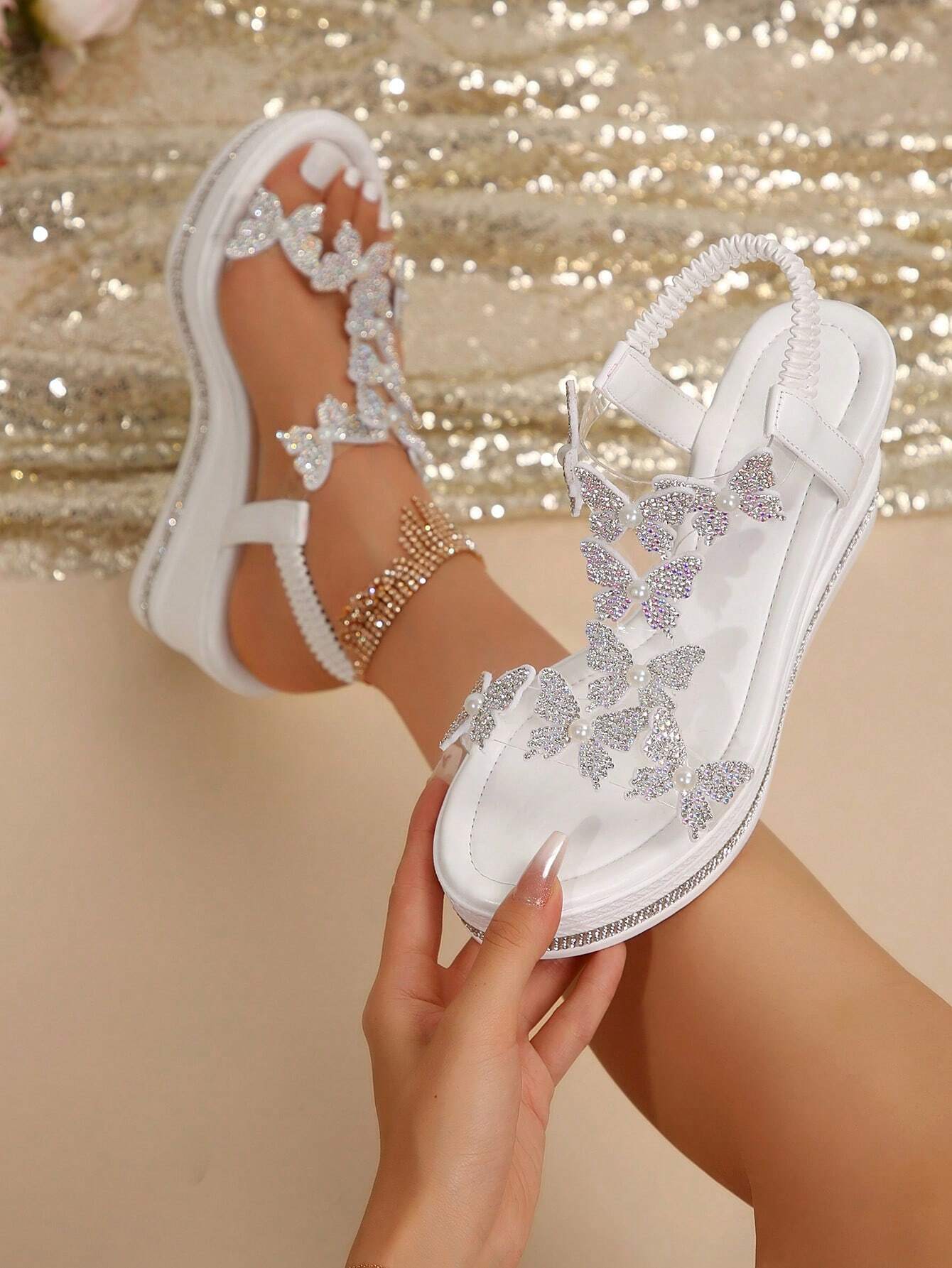 🚨Mother's Day Special🔥Women's Rhinestone Butterfly Wedge Sandals