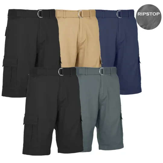 🚨Deal Of The Day🔥Men's 5-Pack Belted Cotton Flex Stretch Cargo Shorts