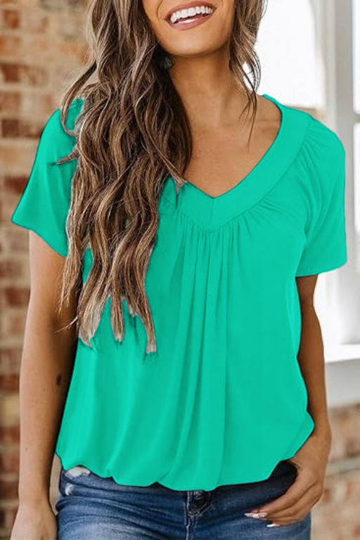 Women's Casual V-Neck Ruffled Short Sleeves