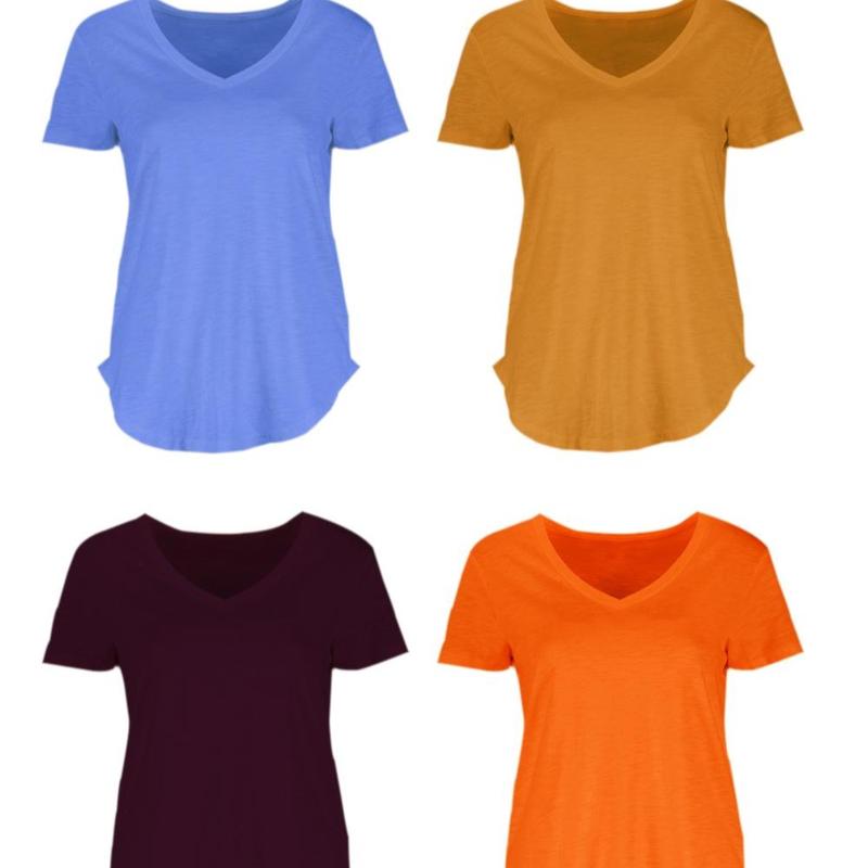 4-Piece Set V-Neck Cotton Curve Hem T-Shirt