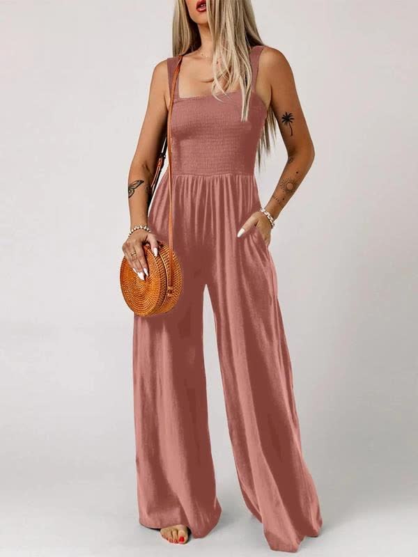 🔥Clearance Sale – Today Only!🔥Women's Summer Backless Pleated Wide-Leg Suspender Jumpsuit