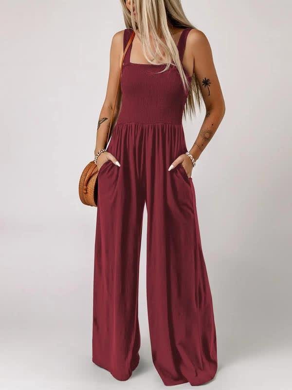 🔥Clearance Sale – Today Only!🔥Women's Summer Backless Pleated Wide-Leg Suspender Jumpsuit