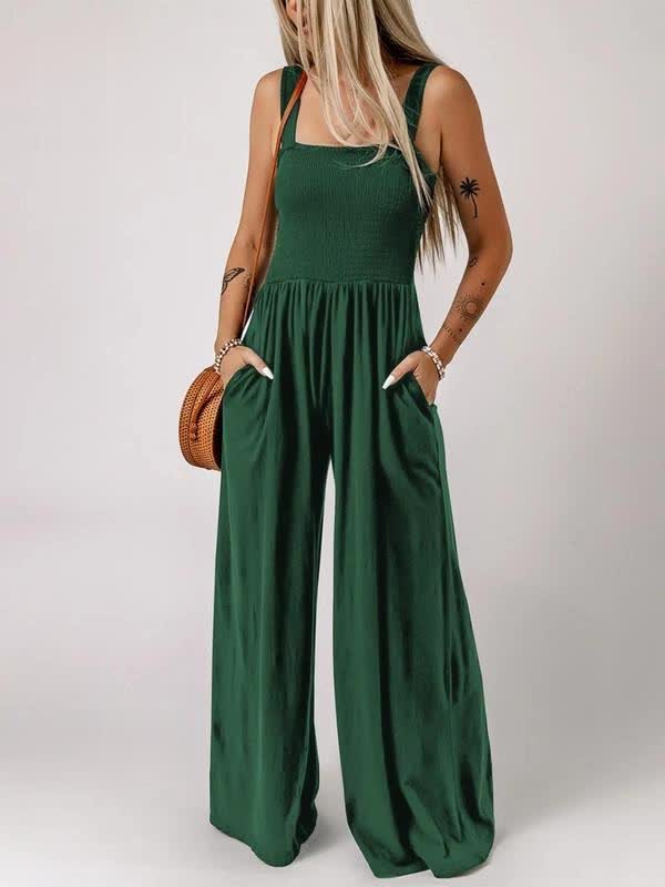 🔥Clearance Sale – Today Only!🔥Women's Summer Backless Pleated Wide-Leg Suspender Jumpsuit