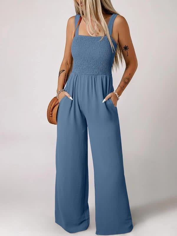 🔥Clearance Sale – Today Only!🔥Women's Summer Backless Pleated Wide-Leg Suspender Jumpsuit