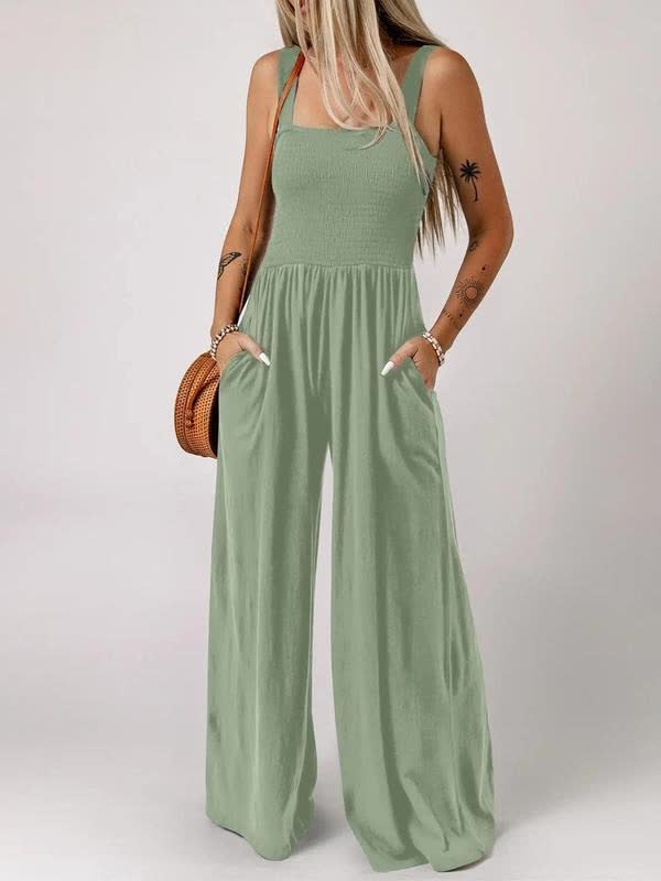 🔥Clearance Sale – Today Only!🔥Women's Summer Backless Pleated Wide-Leg Suspender Jumpsuit