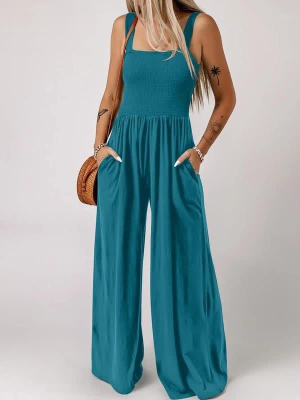 🔥Clearance Sale – Today Only!🔥Women's Summer Backless Pleated Wide-Leg Suspender Jumpsuit