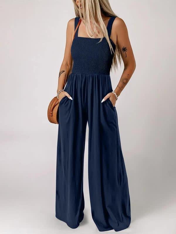 🔥Clearance Sale – Today Only!🔥Women's Summer Backless Pleated Wide-Leg Suspender Jumpsuit