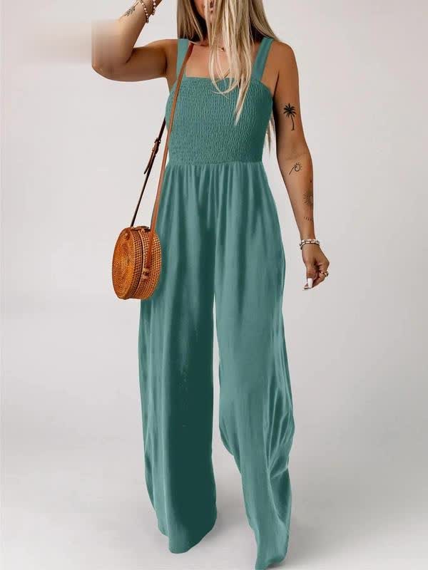 🔥Clearance Sale – Today Only!🔥Women's Summer Backless Pleated Wide-Leg Suspender Jumpsuit
