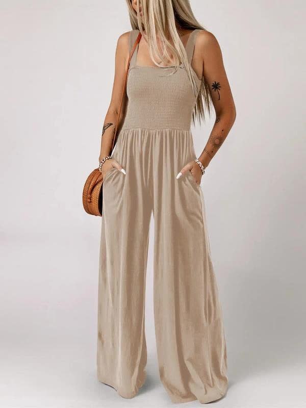 🔥Clearance Sale – Today Only!🔥Women's Summer Backless Pleated Wide-Leg Suspender Jumpsuit