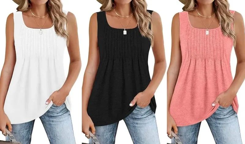Women's Pleated Square Neck Sleeveless Camisole