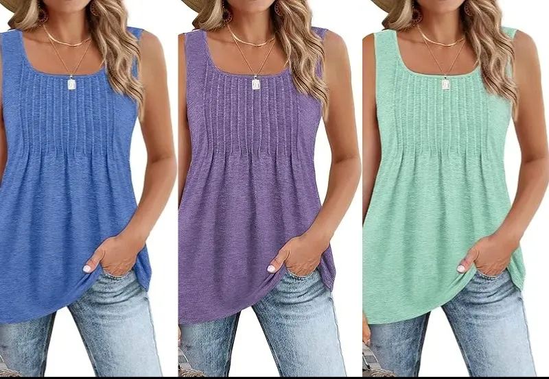 Women's Pleated Square Neck Sleeveless Camisole