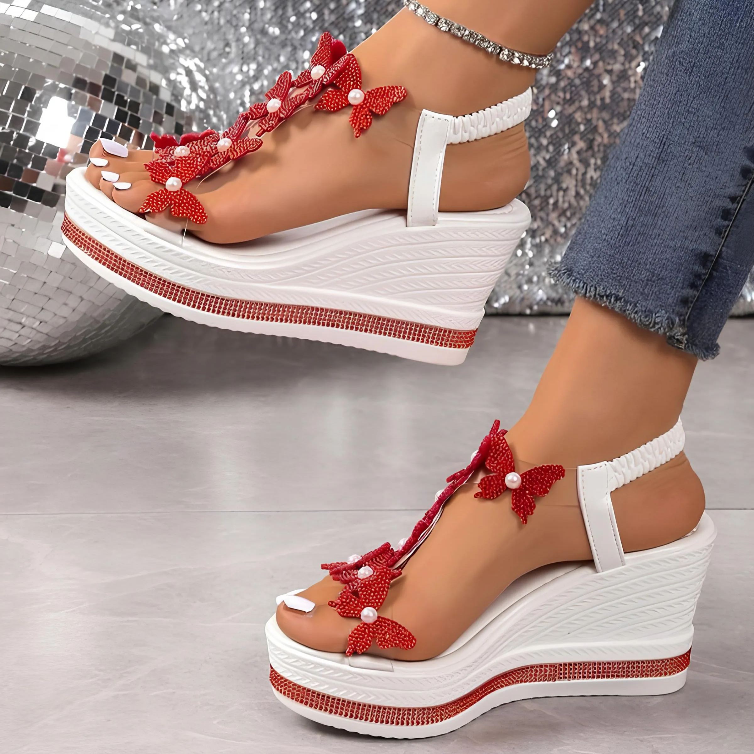 🎁Today's Special Offer🎁Women's Rhinestone Butterfly Wedge Sandals