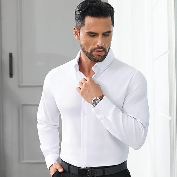 🎁Today's Special Offer🎁Wrinkle-Free And Iron-Free Elastic Slim Fit Business Casual Shirt (Long Sleeve Button-Down)