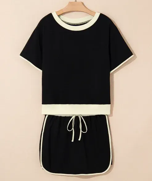 🚨Mother's Day Special🔥Color Block Drop Shoulder T-Shirt and Culotte Set