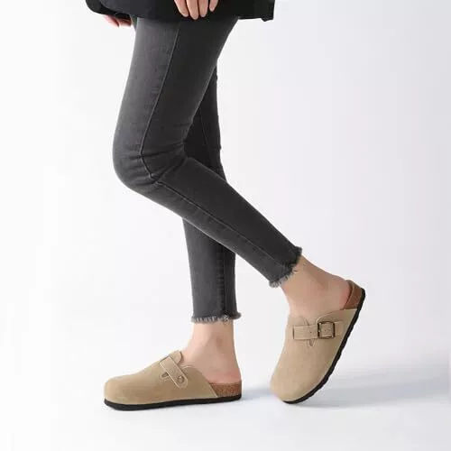 Women's Closed Round Toe Suede Cork Clogs