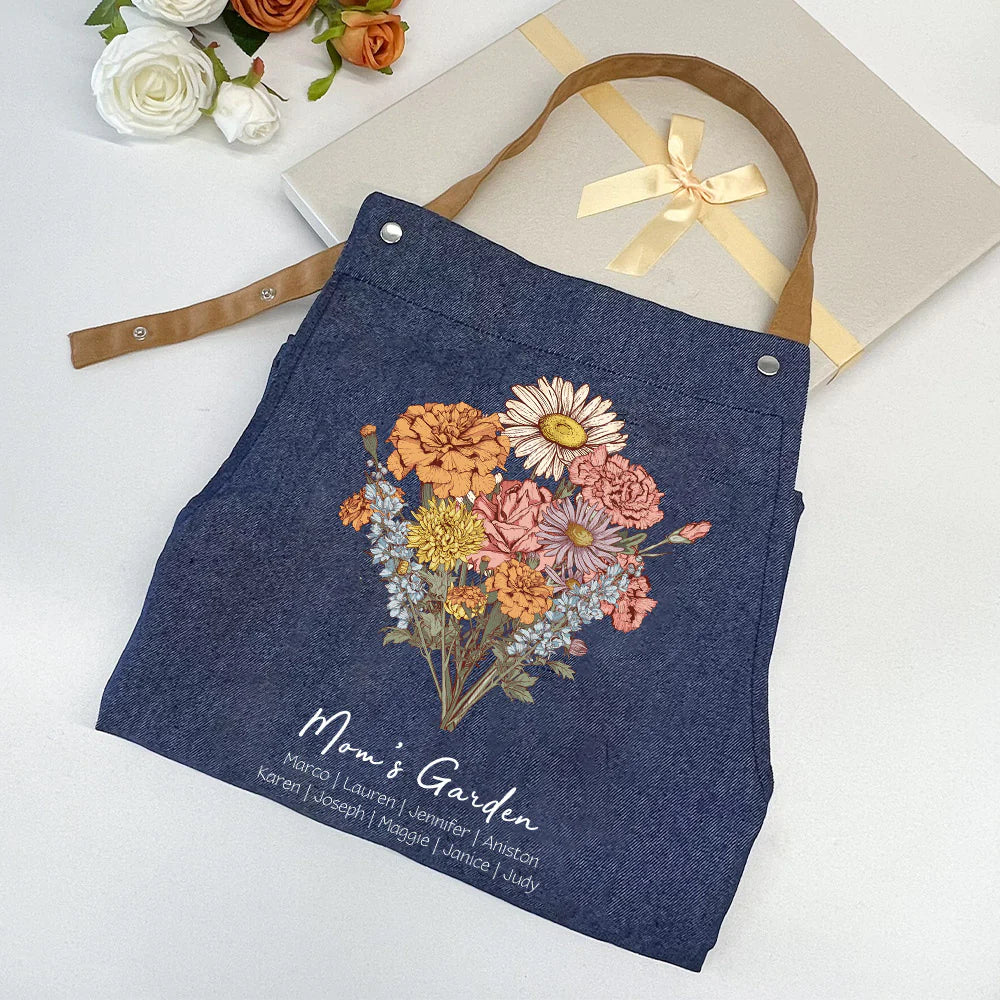 Personalized Birth flower Bouquet Names Apron Waterproof