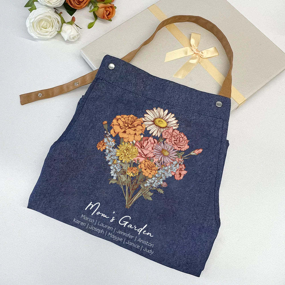 Personalized Birth flower Bouquet Names Apron Waterproof