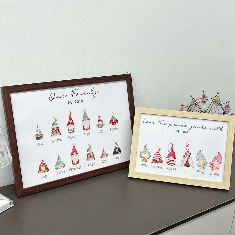 Personalised Christmas Gnome Family Names Frame