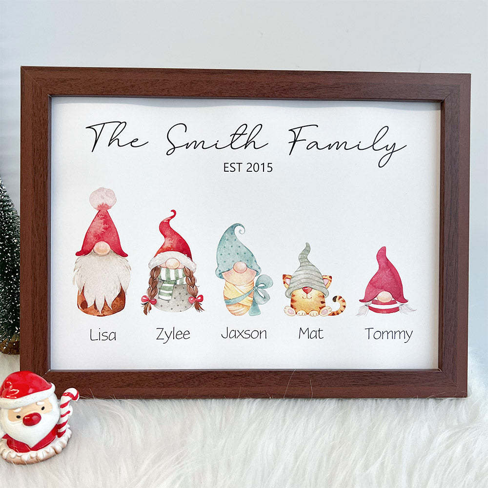 Personalised Christmas Gnome Family Names Frame