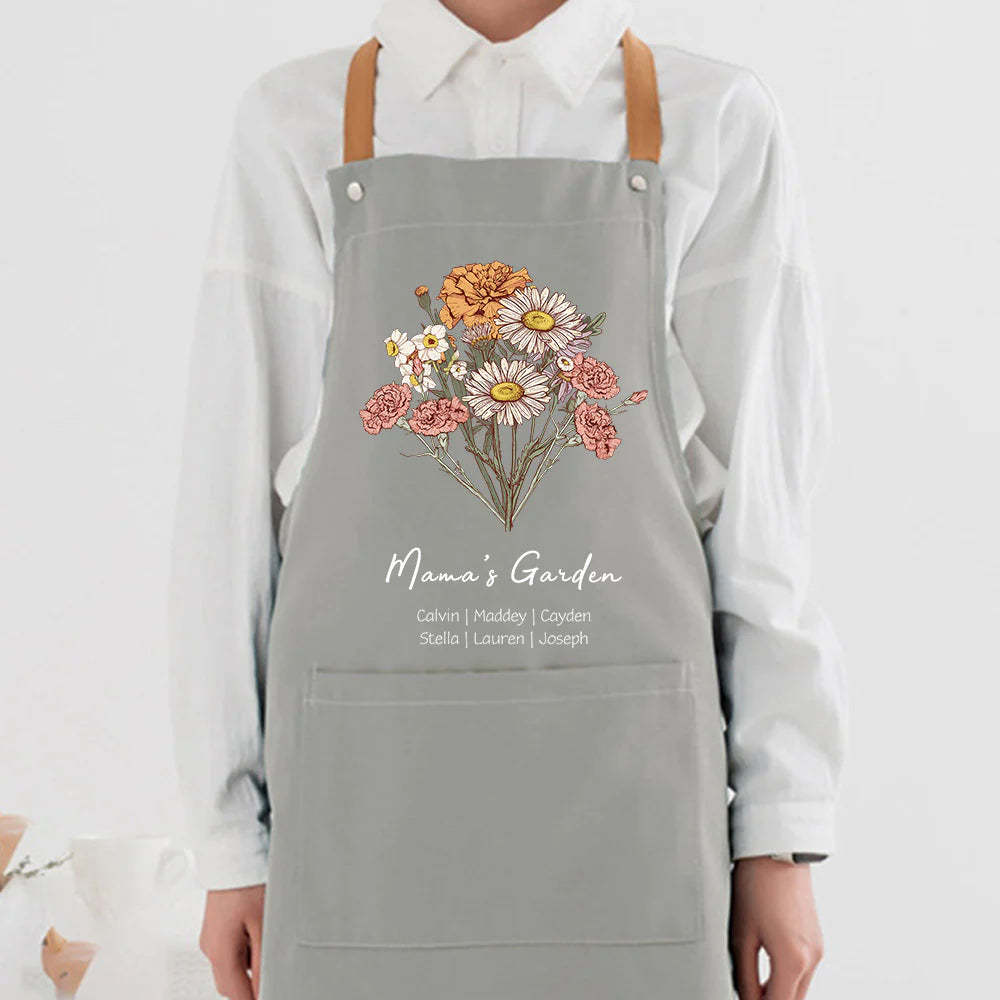 Personalized Birth flower Bouquet Names Apron Waterproof