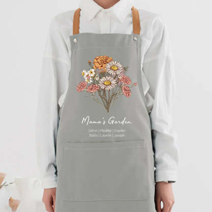 Personalized Birth flower Bouquet Names Apron Waterproof